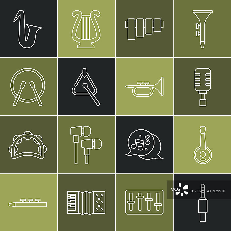 线条音频插孔班卓琴麦克风排箫集合图片素材