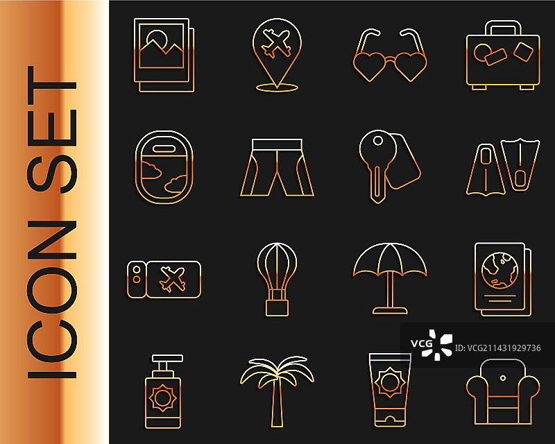 躺椅护照橡胶脚蹼线条组合图片素材