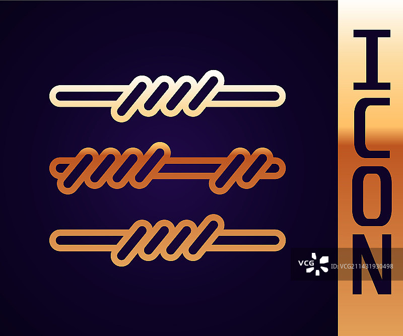 金色线条铁丝网图标，黑色背景图片素材