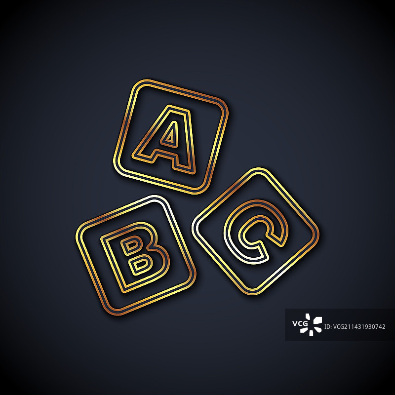 黑色背景上的金色ABC积木图标图片素材