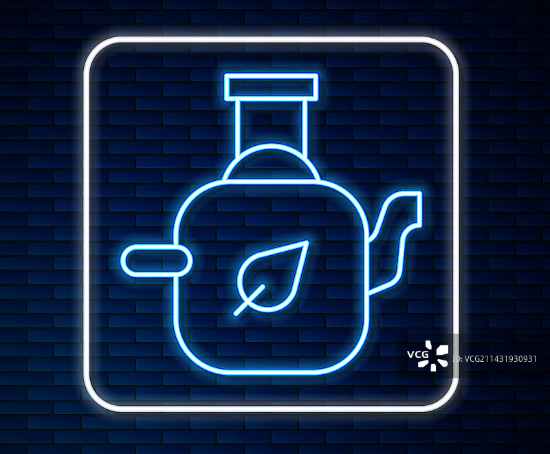 发光霓虹茶叶壶线条图标图片素材