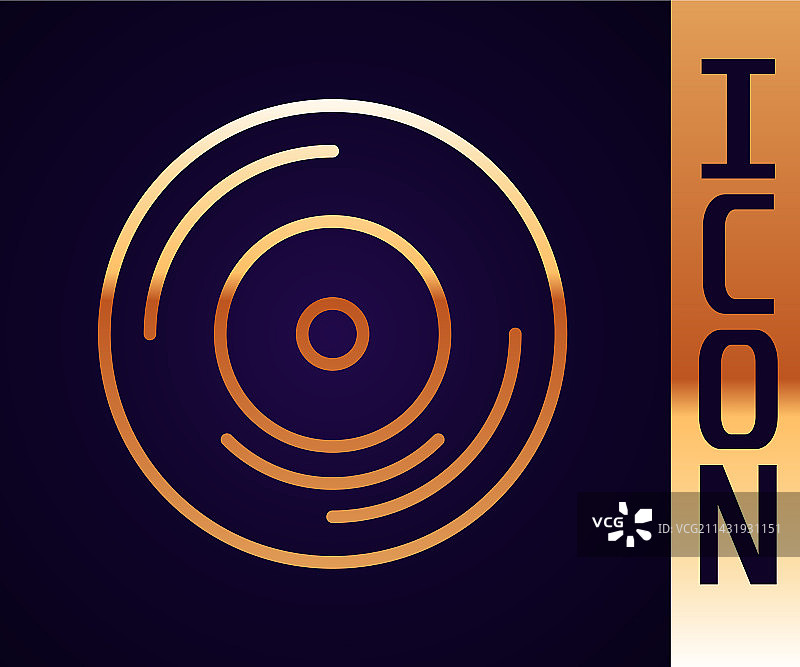 金色线条黑胶唱片图标，黑色背景图片素材
