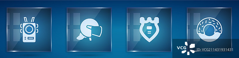 警察执法记录仪、头盔、徽章和甜甜圈等图片素材