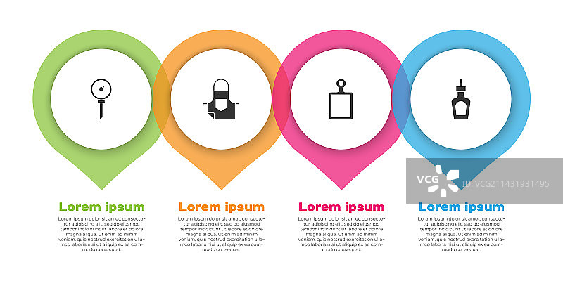 厨房用具套装：温度计、围裙和砧板图片素材