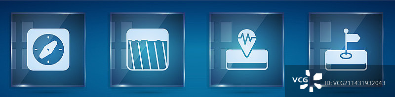 地震地面罗盘和方形旗帜图片素材