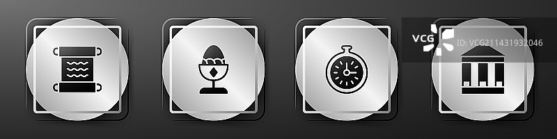 设置纸莎草卷轴、鸡、鸡蛋在架子上图片素材