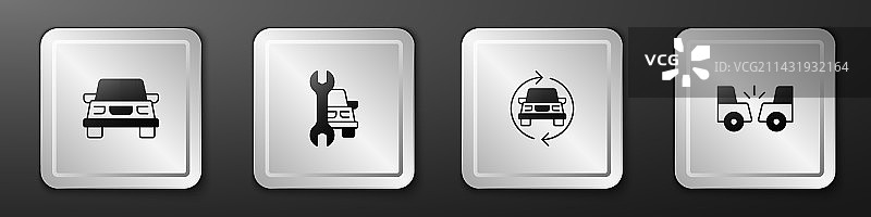 汽车服务和事故图标银色方块合集图片素材