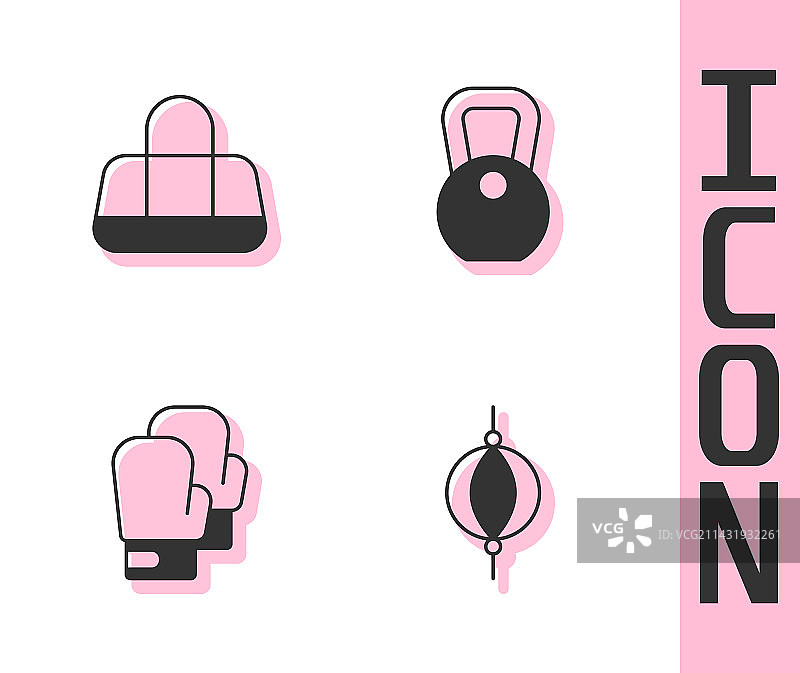 拳击沙袋、运动拳击手套和重量合集图片素材