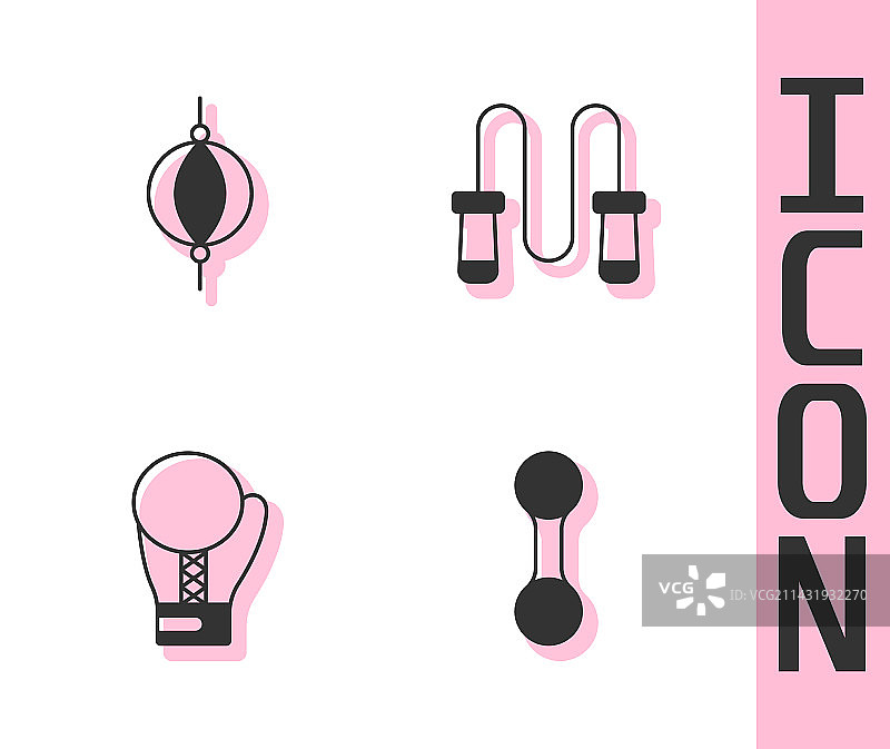 哑铃、拳击沙袋、拳击手套和跳跃图片素材