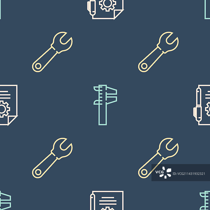 线条文档：设置、笔、扳手与扳钳图片素材