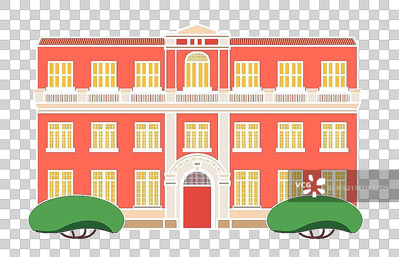 扁平风红色教学楼海报元素图片素材