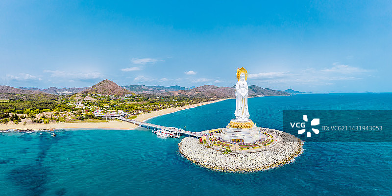 中国海南三亚南山文化旅游区海上观音全景航拍图片素材