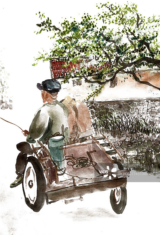 赶牛车的老人图片素材