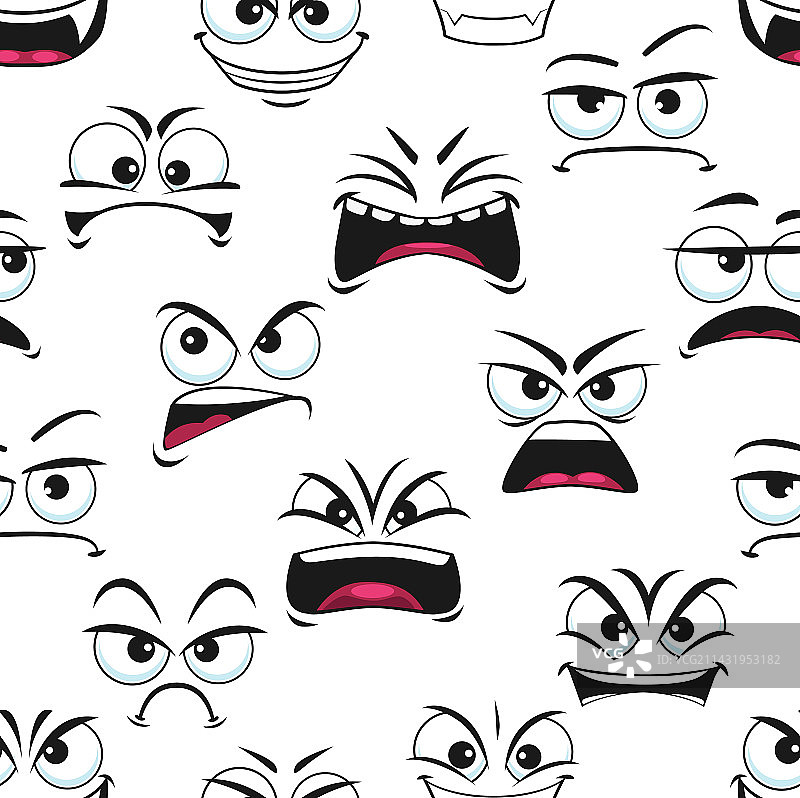 卡通愤怒和悲伤表情无缝图案图片素材