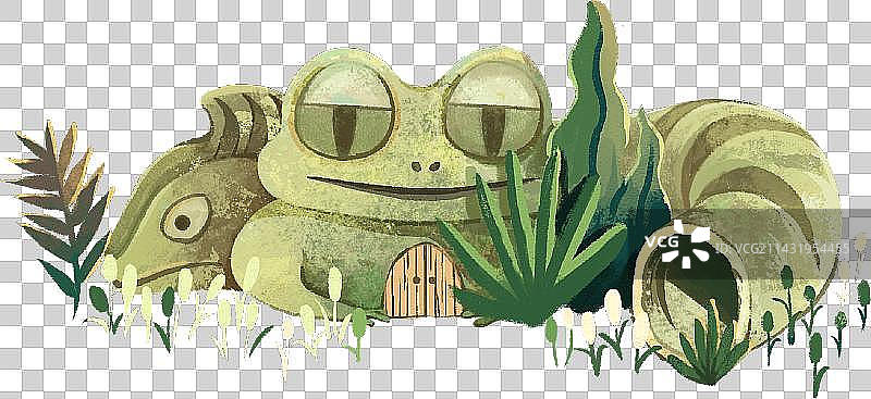 青蛙和蜥蜴的石头小屋图片素材