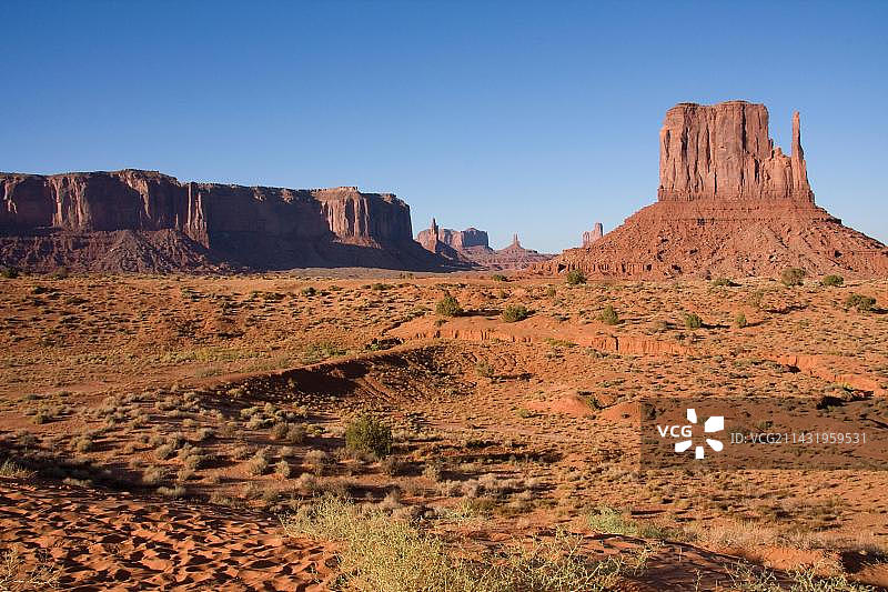 美国犹他州纪念碑谷哨兵台地和西比尤特景色图片素材