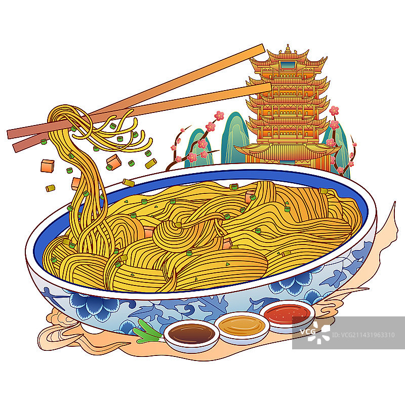 热干面国潮矢量插画元素图片素材