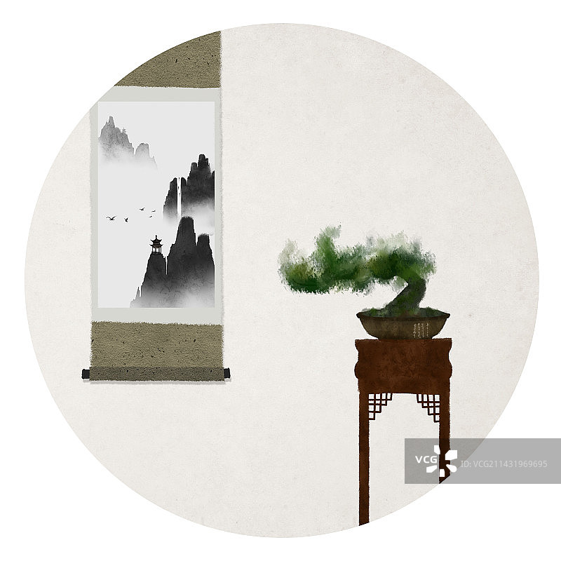 挂画盆景插画图片素材
