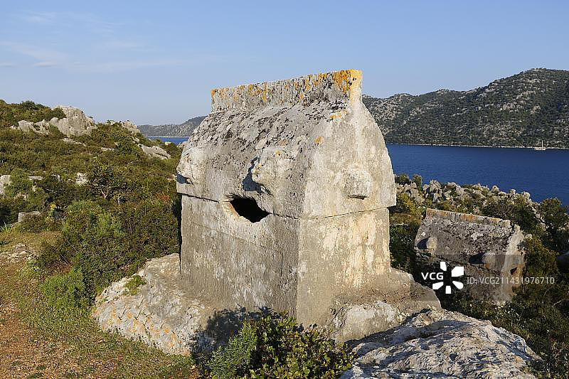 石棺，古西梅纳，凯科瓦岛后方，卡莱科伊，土耳其安塔利亚省，亚洲图片素材