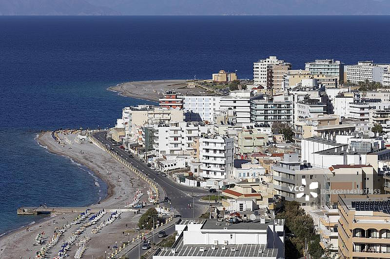 从罗德岛史密斯山看西部海滩的高层酒店，希腊图片素材