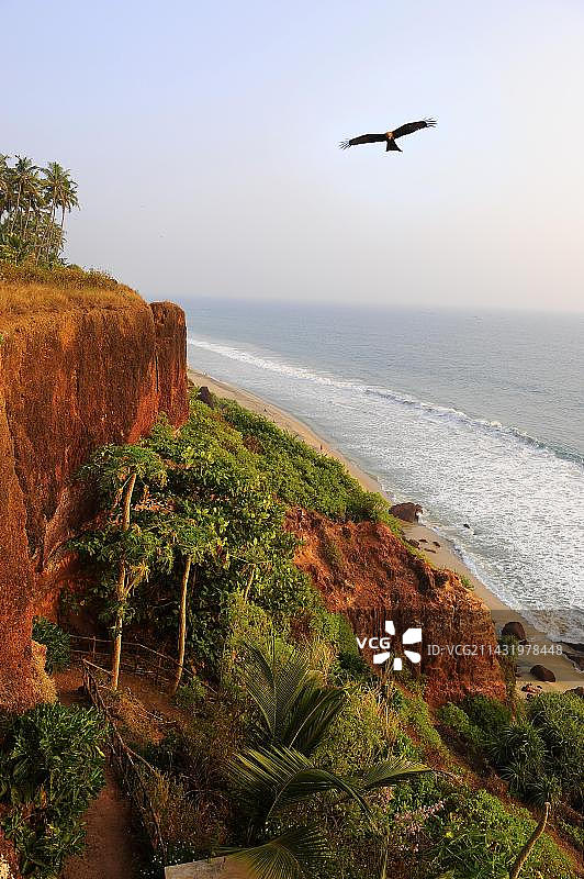 阿拉伯海瓦卡拉南崖红 Cliff，喀拉拉邦，南印度，印度，亚洲图片素材