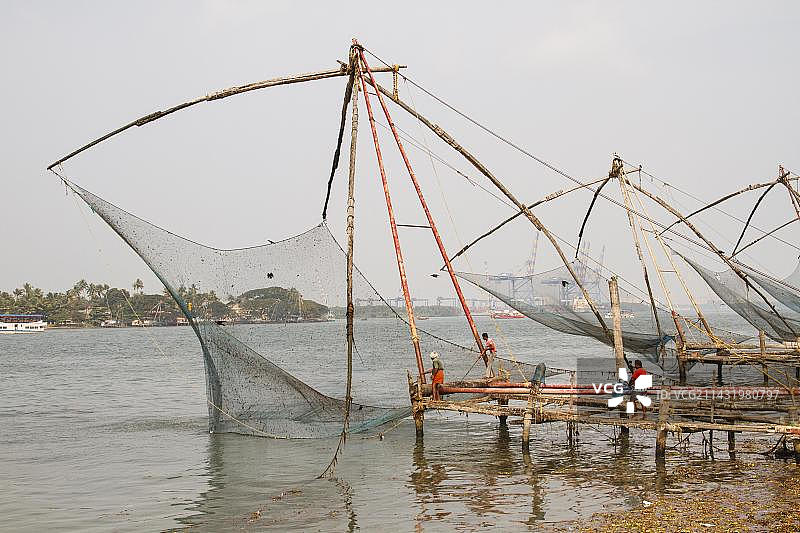 中国渔网，印度科钦堡图片素材