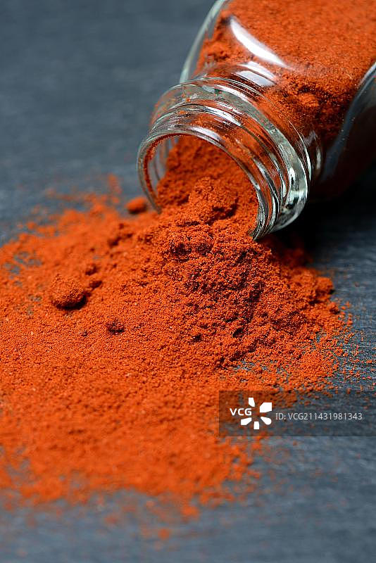 玻璃瓶装辣椒粉、辣椒粉（辣椒）图片素材
