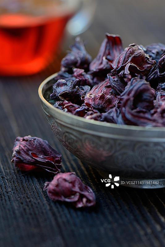 木槿茶（洛神花）干花碗装，木槿花茶图片素材