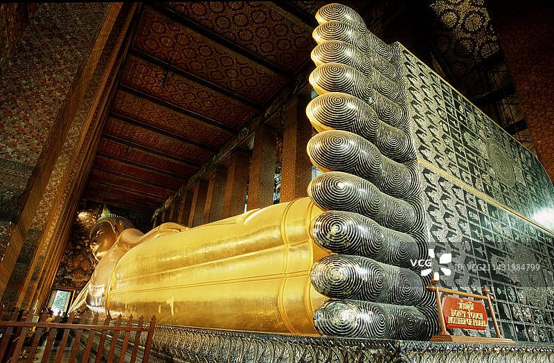 卧佛，斜倚，寺庙，亚洲，室内，景观，水平，佛教，寺庙卧佛寺，曼谷，泰国，亚洲图片素材