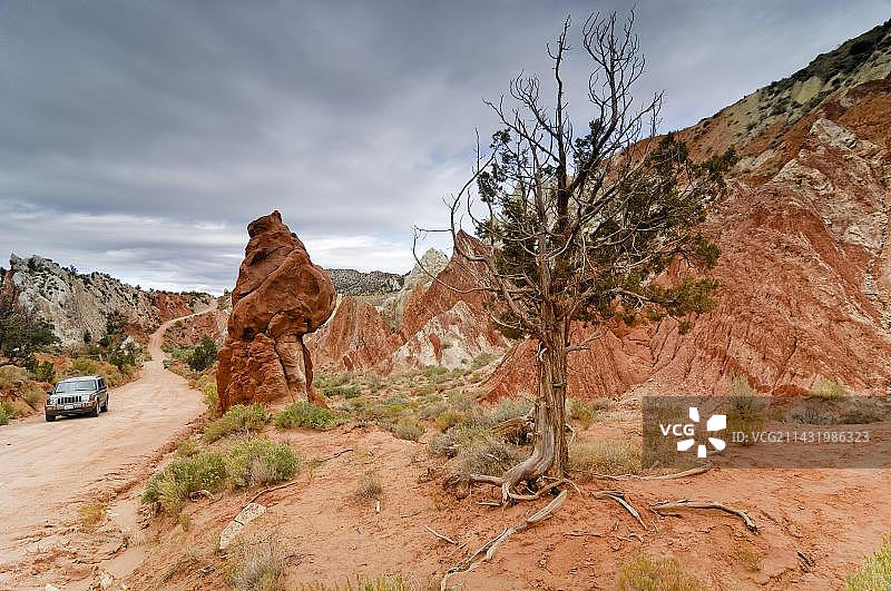 美国犹他州水袋褶皱地貌旁的碎石路图片素材