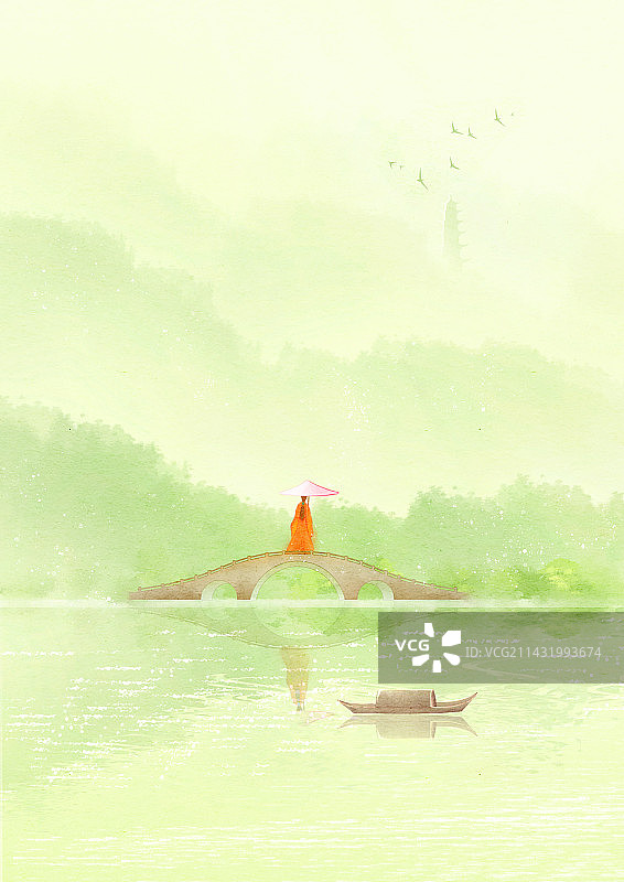 小清新唯美水彩节气背景插画图片素材