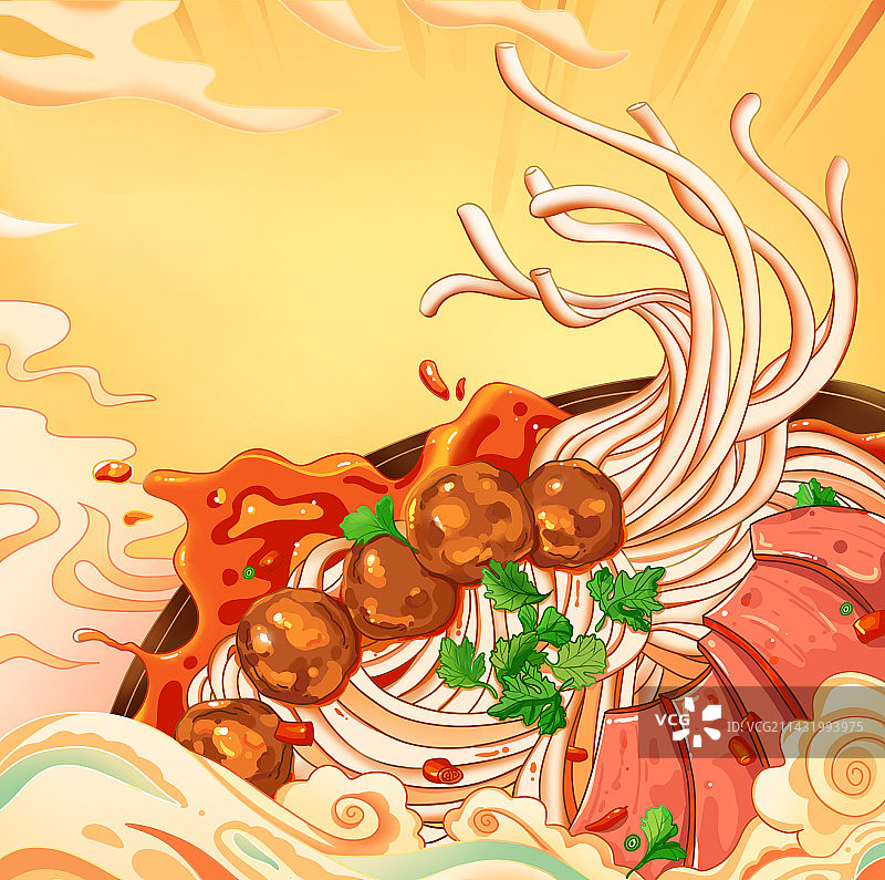 牛肉面 美食 国风插画图片素材