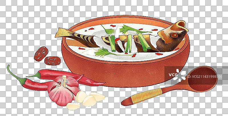 二十四节气之小满美食鲫鱼豆腐汤插画元素图片素材