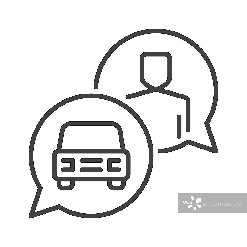男人和汽车在对话气泡中，共享汽车概念图片素材