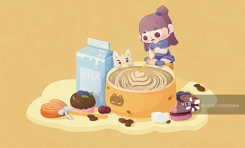 甜品美食下午茶扁平风格温暖治愈小场景插画图片素材