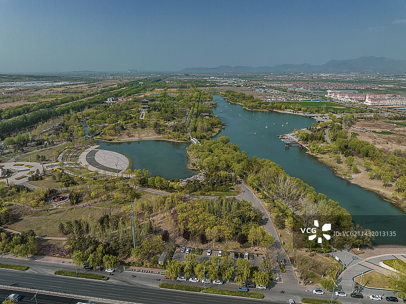 航拍济南绣源河景区图片素材