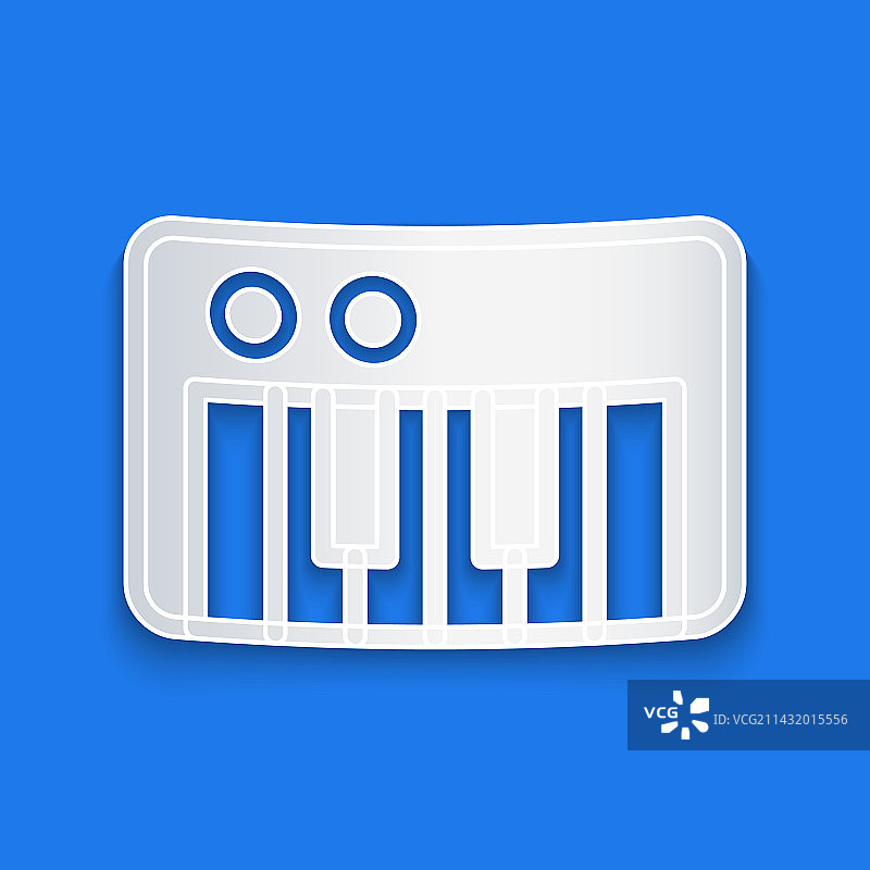 蓝色背景上的剪纸音乐合成器图标图片素材