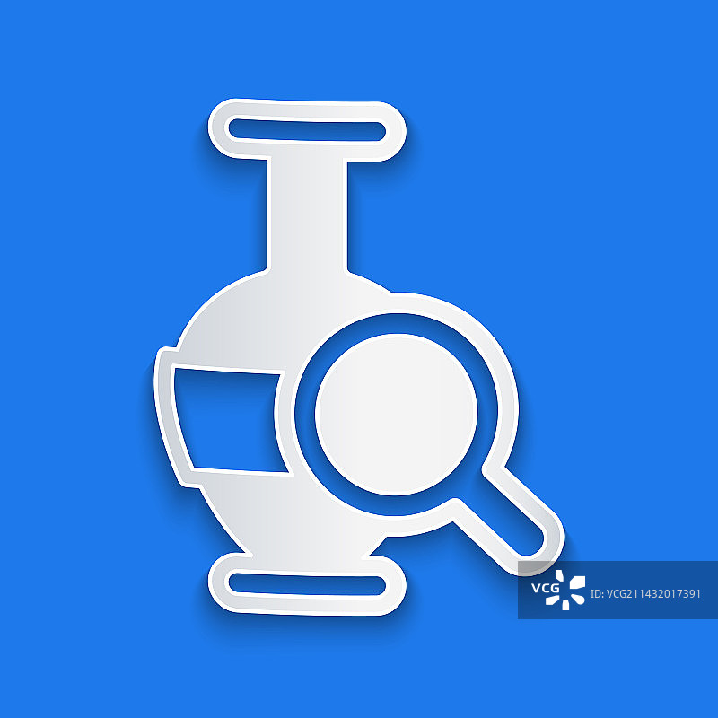 纸艺风格古代双耳瓶图标，蓝色背景图片素材