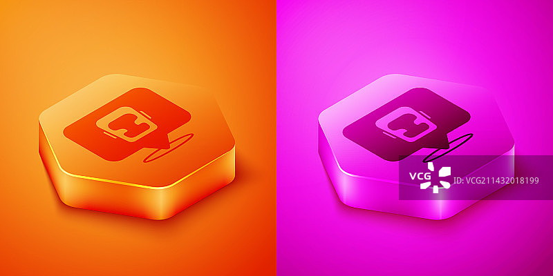 2.5D橙色背景上的拳击头盔图标图片素材