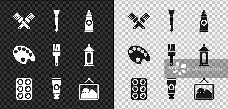 画笔颜料管调色板组合图片素材