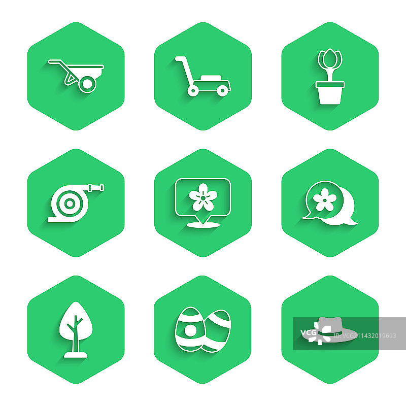 地点设置：鲜花、复活节彩蛋和园丁图片素材