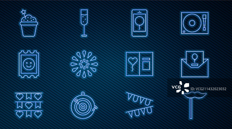 线条图标：纸胡子道具和邀请函图片素材