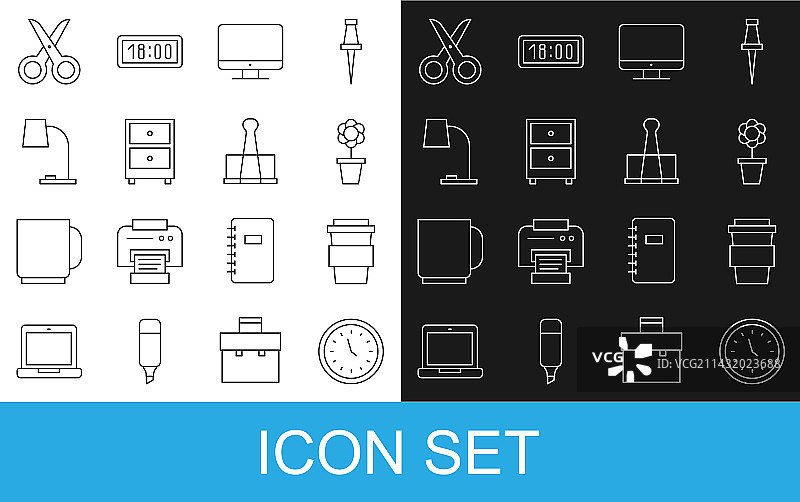 外带咖啡杯和盆栽花卉时钟banner图片素材