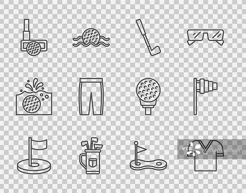 高尔夫球洞、旗帜、球衫、球杆、球包图片素材