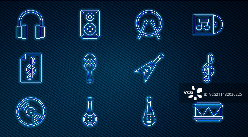 鼓、高音谱号和鼓槌设置图片素材