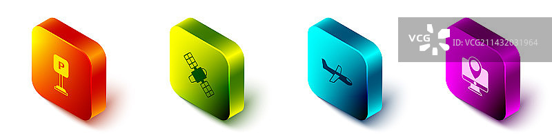 2.5D停车位、卫星与飞机设计图片素材