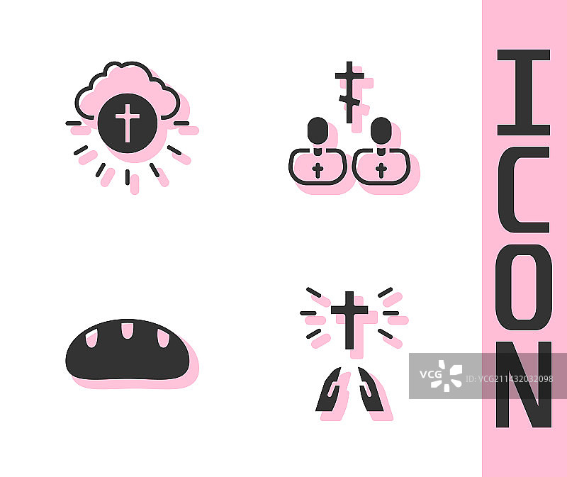 祈祷姿势的手和宗教十字架合集图片素材