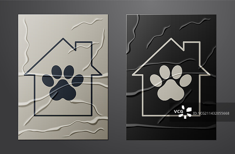 皱纸上的白色宠物屋图标图片素材