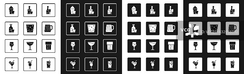 香槟酒瓶、玻璃杯和朗姆酒组合图片素材