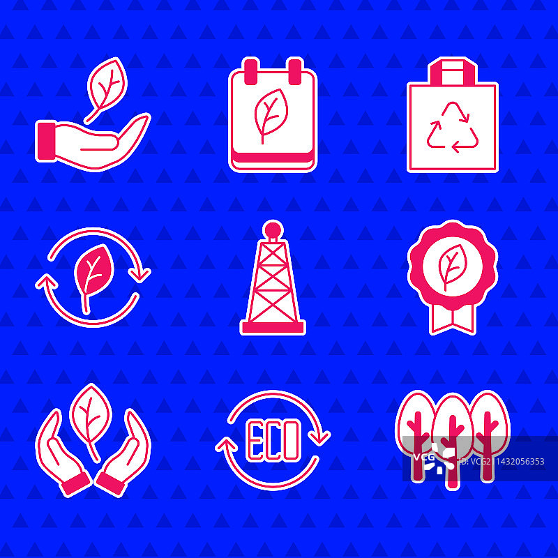 钻井平台与手持树叶环保标志图片素材